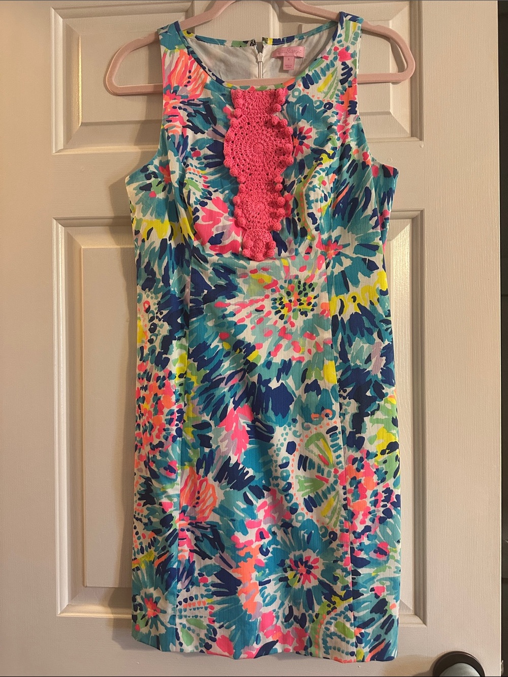 Lilly Pulitzer Multicolor Floral Shift Dress with Pink Crochet Placket